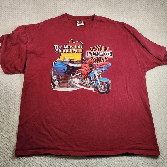Vintage Harley Davidson Maine Lobster Motorcycle Graphic T-Shirt - Picture 2 of 9